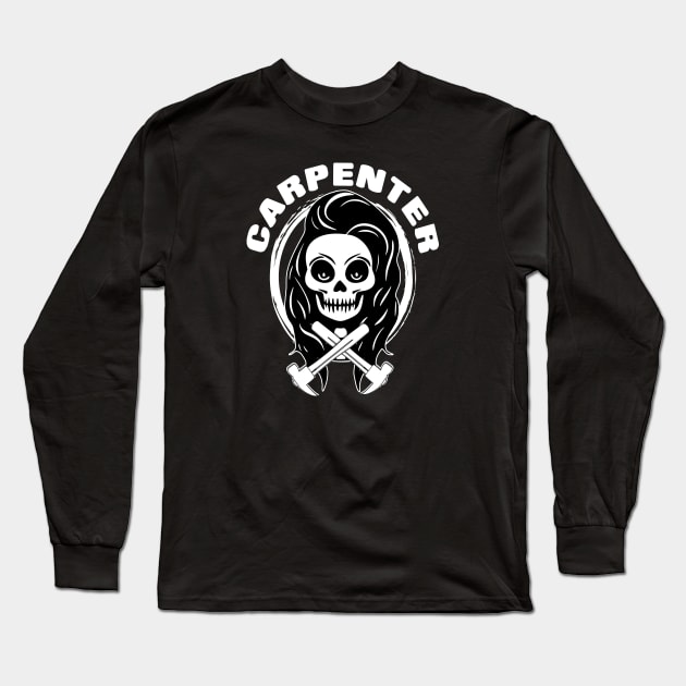 Female Carpenter Skull and Hammer White Logo Long Sleeve T-Shirt by Nuletto